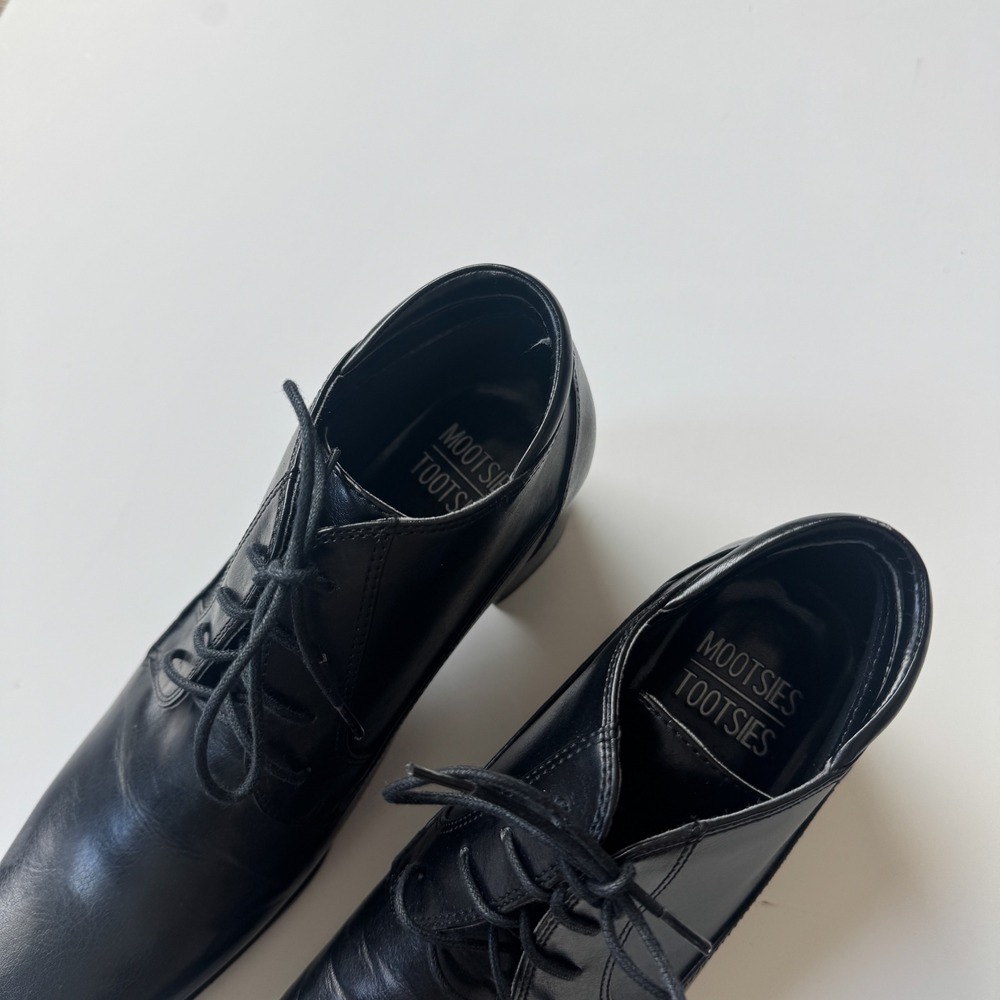 VTG Black Faux Leather Lace Up Block Heel Booties 8.5M Mootsies Tootsies - Picture 8 of 10
